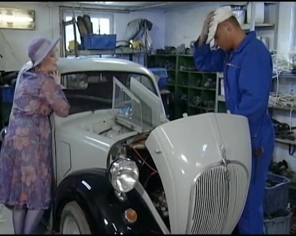 German Homemade: BBW German Slut Rides Dick in the Mechanic Salon