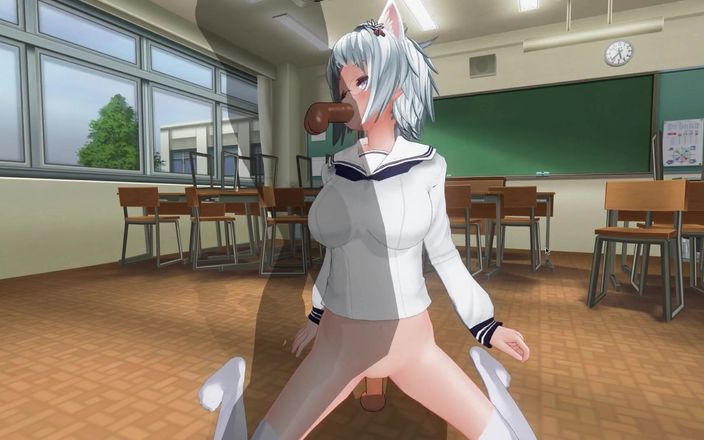 H3DC: 3D Hentai Neko Girl rucha się z dwoma nauczycielami w...