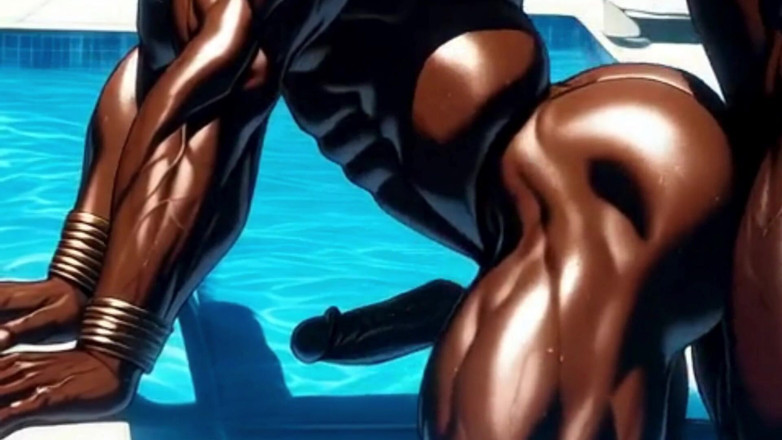 Real narrated fantasy Hentai: Gay Anal Sex with Two Black Men by the Pool...