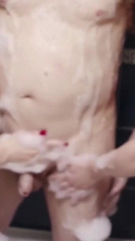 Two Girls Are Playing with His Tiny Dick in the Bathtub
