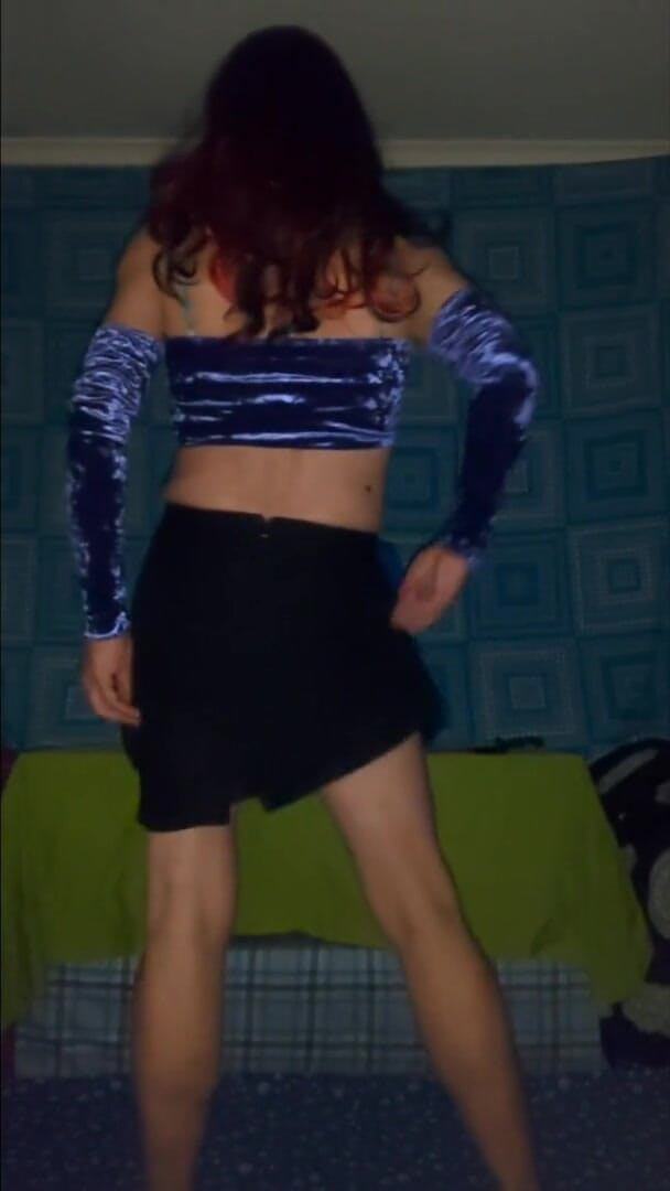 Lizzaali: Black skirt and velvet top tease and skirt removal