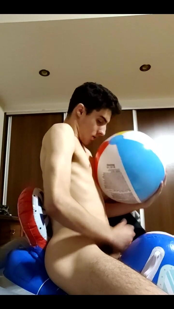 Floatie Boy: Vertical Vid - Blowing up Many Inflatables While Jerking off in...