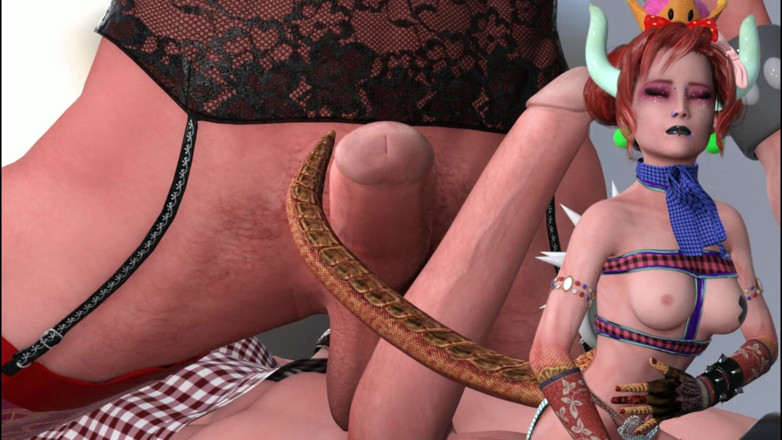 Cock Box 3D: Kawaii Bowsette делает дрочку хвостом в два ствола, эпизод 2, Марио и Luigi фроттаж дрочит задницей