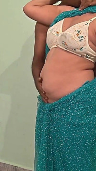 Sexy Bhabhi in Transparent Saree Showing Hot Navel