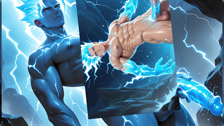 LustMen: Blitzelementaler solo-junge wichst aufrechten schwanz mit elektrischem glow