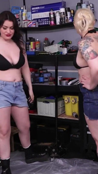 Cuckold Chastised Customer in Lesbian Garage