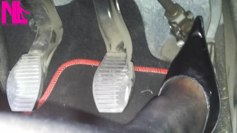 Nyllady: Sexy Speedy Driving in Patent Black Pumps and Seamed Black...