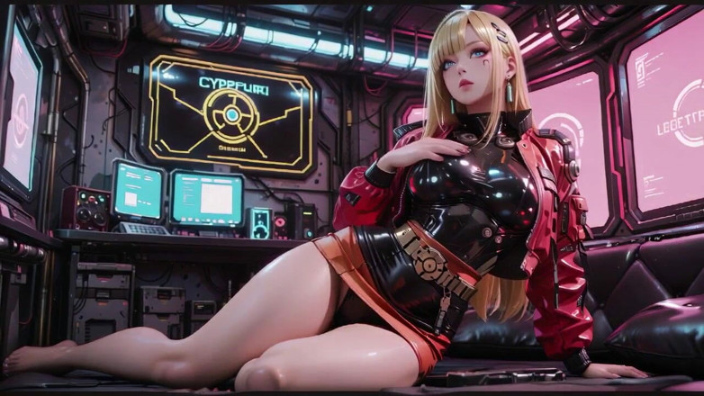 Seraphina Vale: Cyber Valkyrie en rojo y negro! Fría y seductora posa...