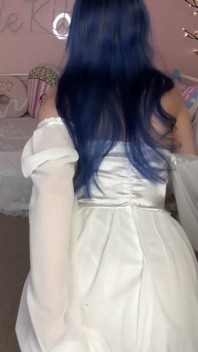 Blue-haired, Kneeling on the Floor