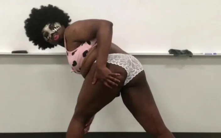 BlackFlowers: Chubby Black Crossdresser Shaking Ass in College