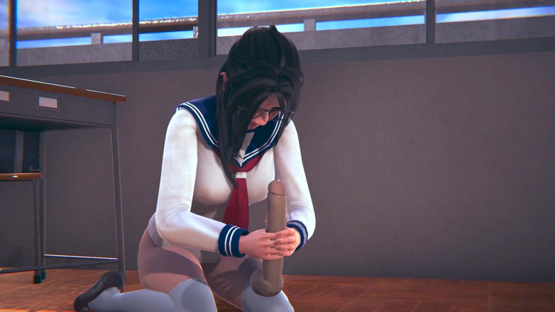 Waifu club 3D: College girl with glasses jerking off teacher's cock
