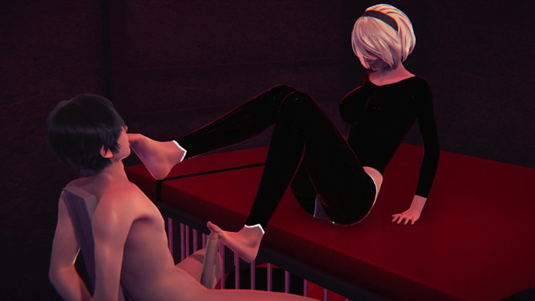 Waifu club 3D: 2B footjob your cock while you're tied up