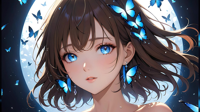 LustRender: Butterfly Radiance 一个美丽的年轻女人，周围有发光的翅膀