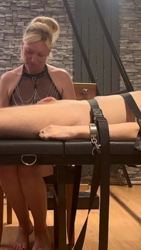 Strapped to Bondage Table Edged and Ruined