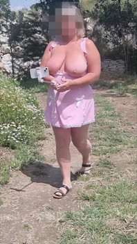 Watch Me Walking Through the Olive Groves in Spain with My Selfie Stick. I Pull My Tits Completely Out