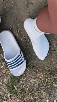 Making Socks Dirty in Slides - Used Socks and Slides and Uncut Soft Cock