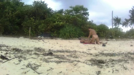 Amateur koppel werd betrapt op neuken op een strand!