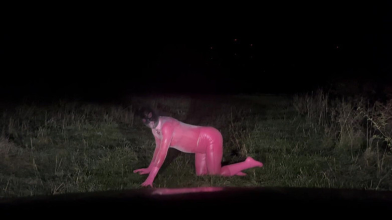 PervyLara: Pink Latex Petplay Outdoor Sissy