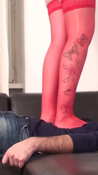 Red Nylons Tall Madame Trampling