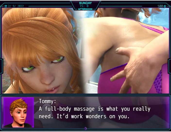 XXX Games Bunk: 私のNewlifeリニューアル - ゲームプレイ - ロールプレイ - 大きな継母が継子の膝に座り、マッサージを受け、継娘にからかわれる