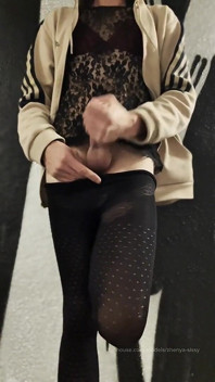 Crossdresser in Public Place Jerking off Cock