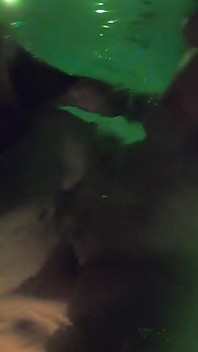 Él echa un chorro de su agujero en la piscina