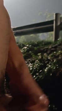 Si masturba nudo sul lato della superstrada di notte