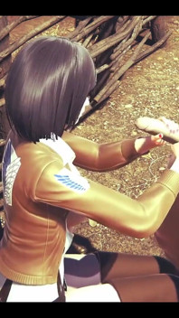 Na Titánech Hentai - Mikasa Do a honění se spermatem na obličeji a používá dildo - Manga Anime japonská asijská hra porno