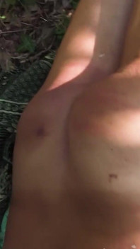 Young Sadist Whips an Old Pig Tied up in the Woods