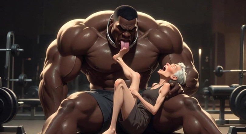 Anime Hentai: おばあちゃんが快感のうめき声 - 強い黒人男性が彼女の足を吸う