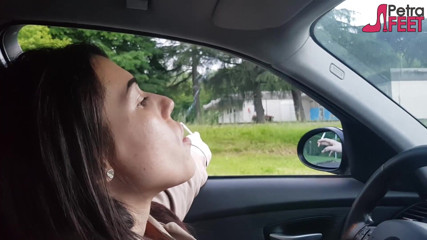 Smokin Fetish: Petra loves to smoke ciggaretes in her car