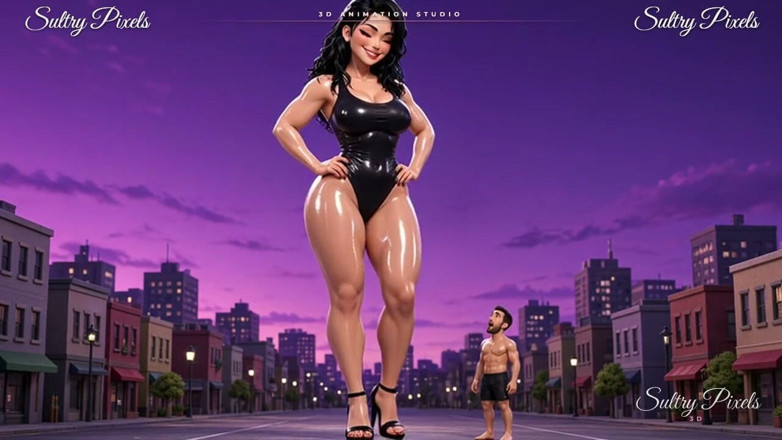 Sultry Pixels 3D: عملاقة مزيتة في أبراج الكعب العالي فوق رجل صغير - نعل عملاق ينزل فوقك