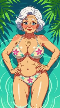 Bà nội hoạt hình tán tỉnh trong bộ bikini