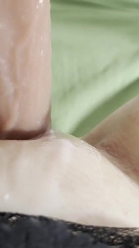 Girl Masturbates Tight Pussy with Big Cock