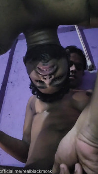 Desi Shemale Friend Play with Black Monk's Uncut Dick, Oily Massage & Titty Worship