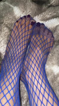 Purple Fishnet on Asian with Tiny Feet and Long Toes