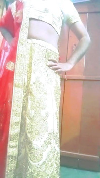Indian Gay Crossdresser Gaurisissy Feeling Horny in Golden Lehanga