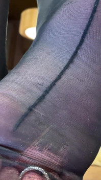 Goddess with Long Legs and Big Ass in Black Pantyhose on the Table Plays with a Toe Ring Above Your Face