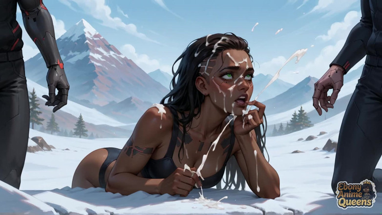 Ebony Anime Queens: Černé zlatíčko dostane na všechny čtyři na zasněžené hoře, připravené na...