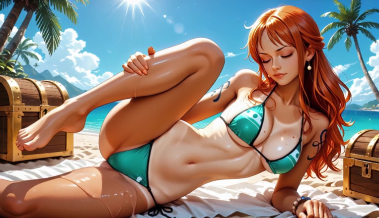 Sdanimacionescol: Nami scopata duro da luffy e zoro - trio sulla spiaggia...