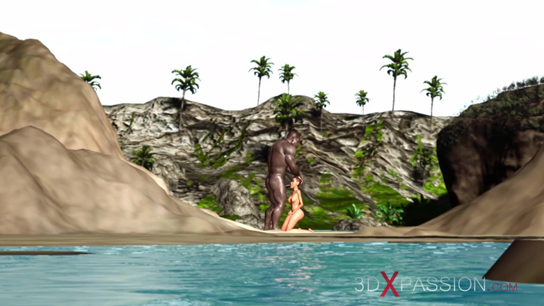 3dxpassion: 海滩上的热辣性爱！肥胖的黑人在野蛮的岛上干一个饥渴的黑人