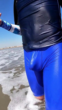 Men and Women on the Beach Get Horny Seeing My Cock in Wet Spandex