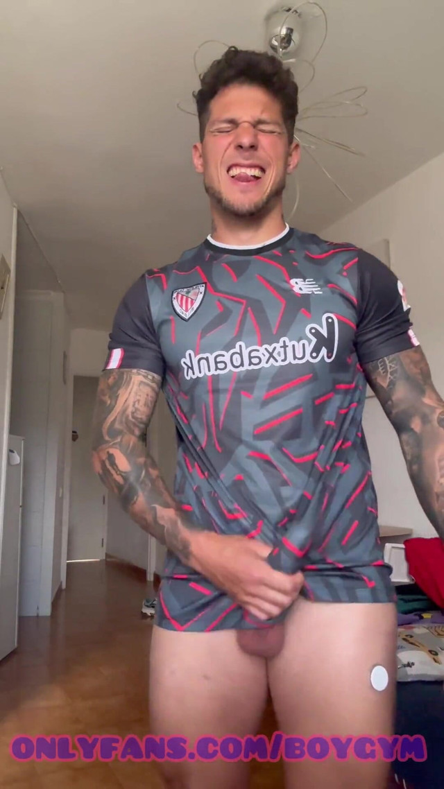 Boygym the Football Player Play with His Uncut Cock (Boy gym)