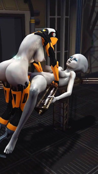 Futa sex robot gioca con una aliena nel laboratorio di fantascienza