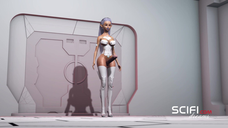 3dxpassion-transgender: Sci-Fi-raum. Junges mädchen wird von einer heißen weiblichen android-schwanzgirl in...