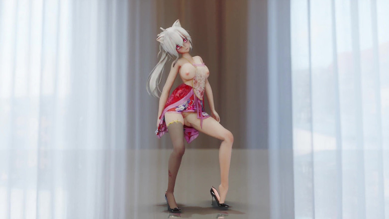 MikuMotion: Czekoladowy krem Cheongsam; Czarne pończochy; Rude obcasy