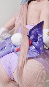 Tender Sangonomiya Kokomi with Bunny Ears and Latex Bodysuit Teases with Her Cute Ass in Fishnets