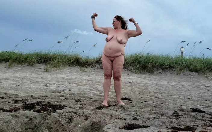 Twinkie: Mature BBW Being Silly and Walking on Nude Beach