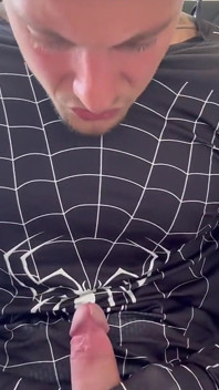 Jerking off My Fat Cock with My Spiderman Suit, Boygym Cum