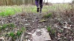 Bouncy Tits Action: Nahoře bez v lese - tvrdé fackování prsou